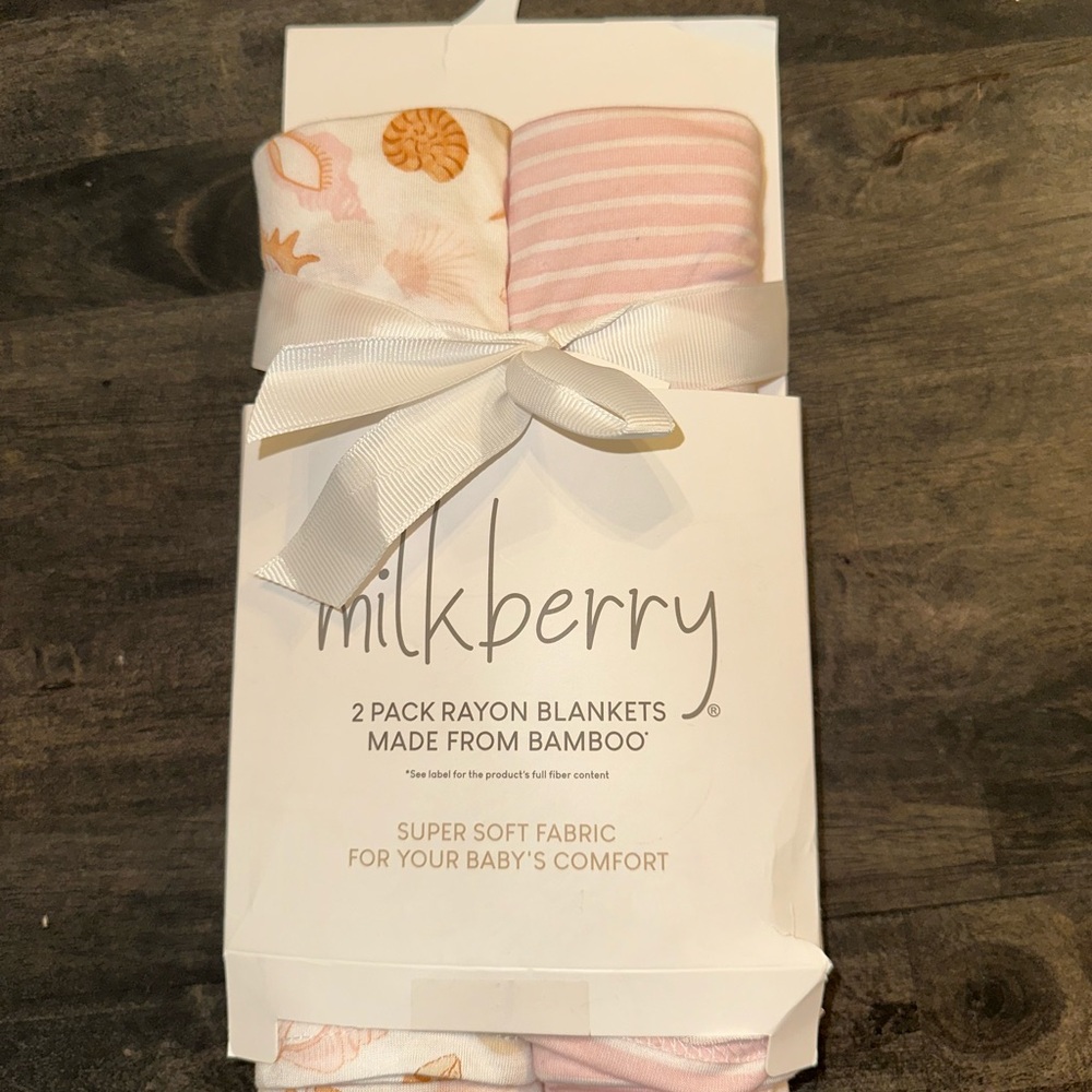 NWT Milkberry Pink and White Baby Blankets bamboo sea shell stripes